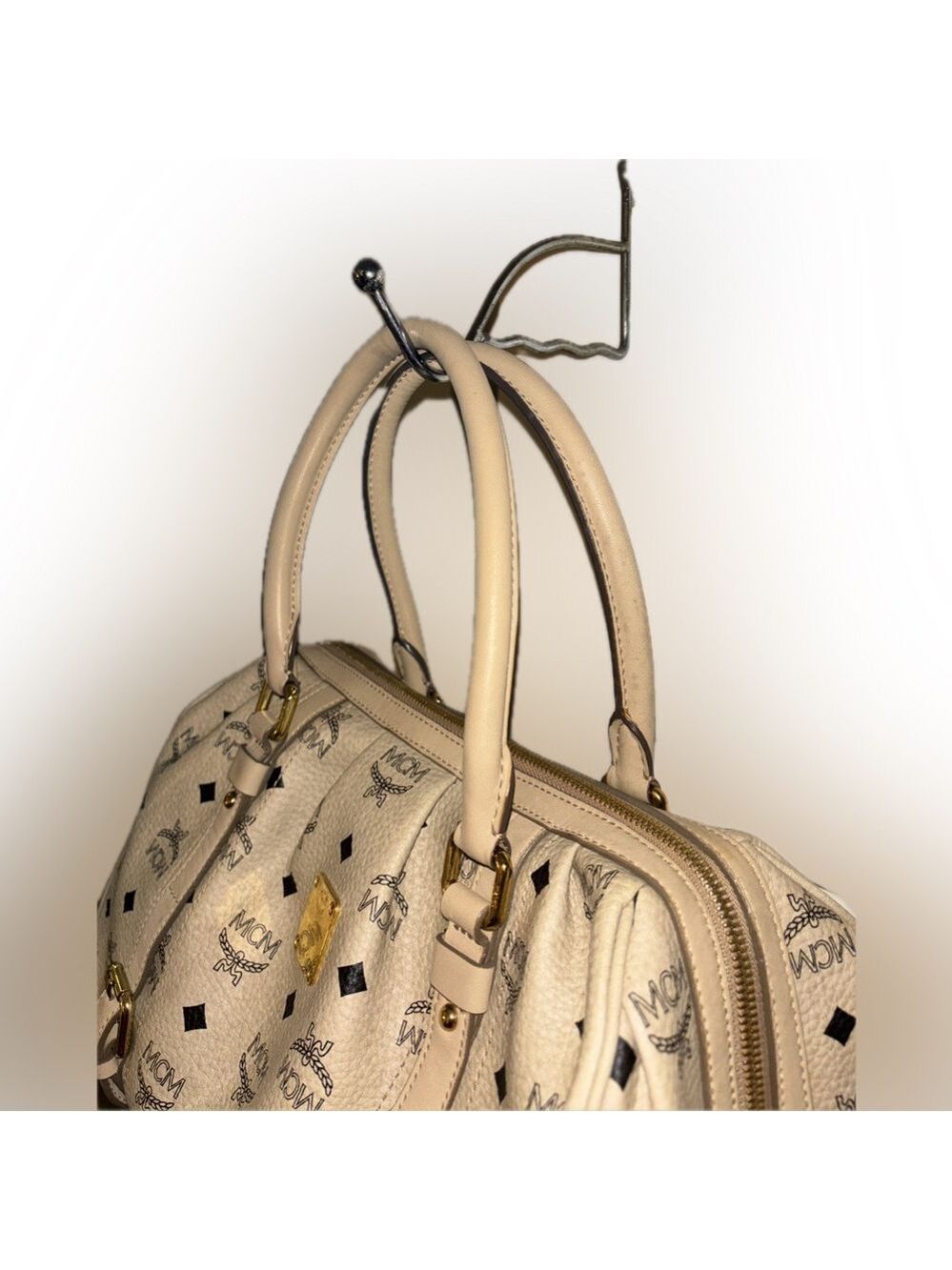 MCM Cream Satchel Bag with Monogram Design - Picture 2 of 16